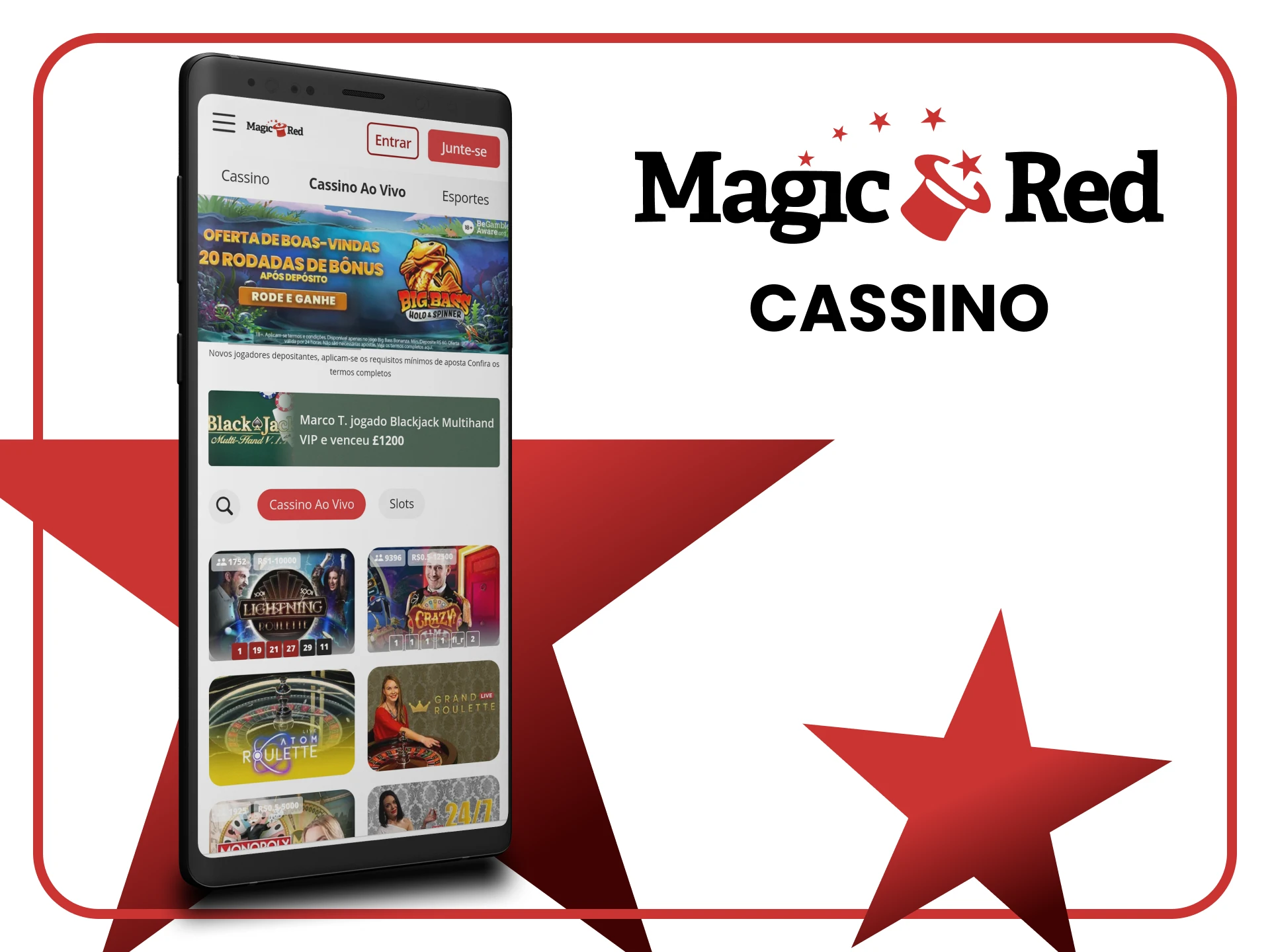 Use a versão web móvel do Magic Red para jogar jogos de cassino.