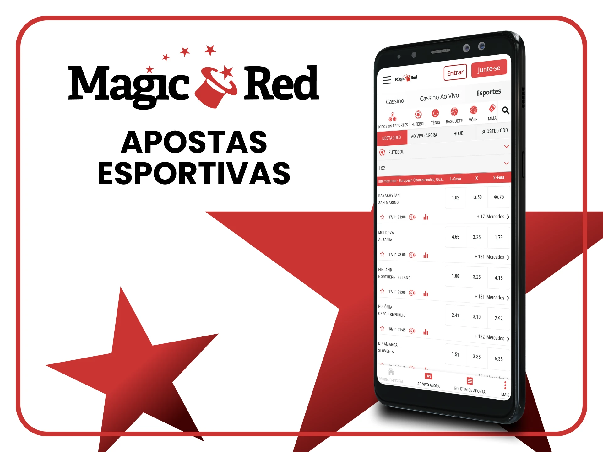 Aposte em seus esportes favoritos com a versão móvel do Magic Red.