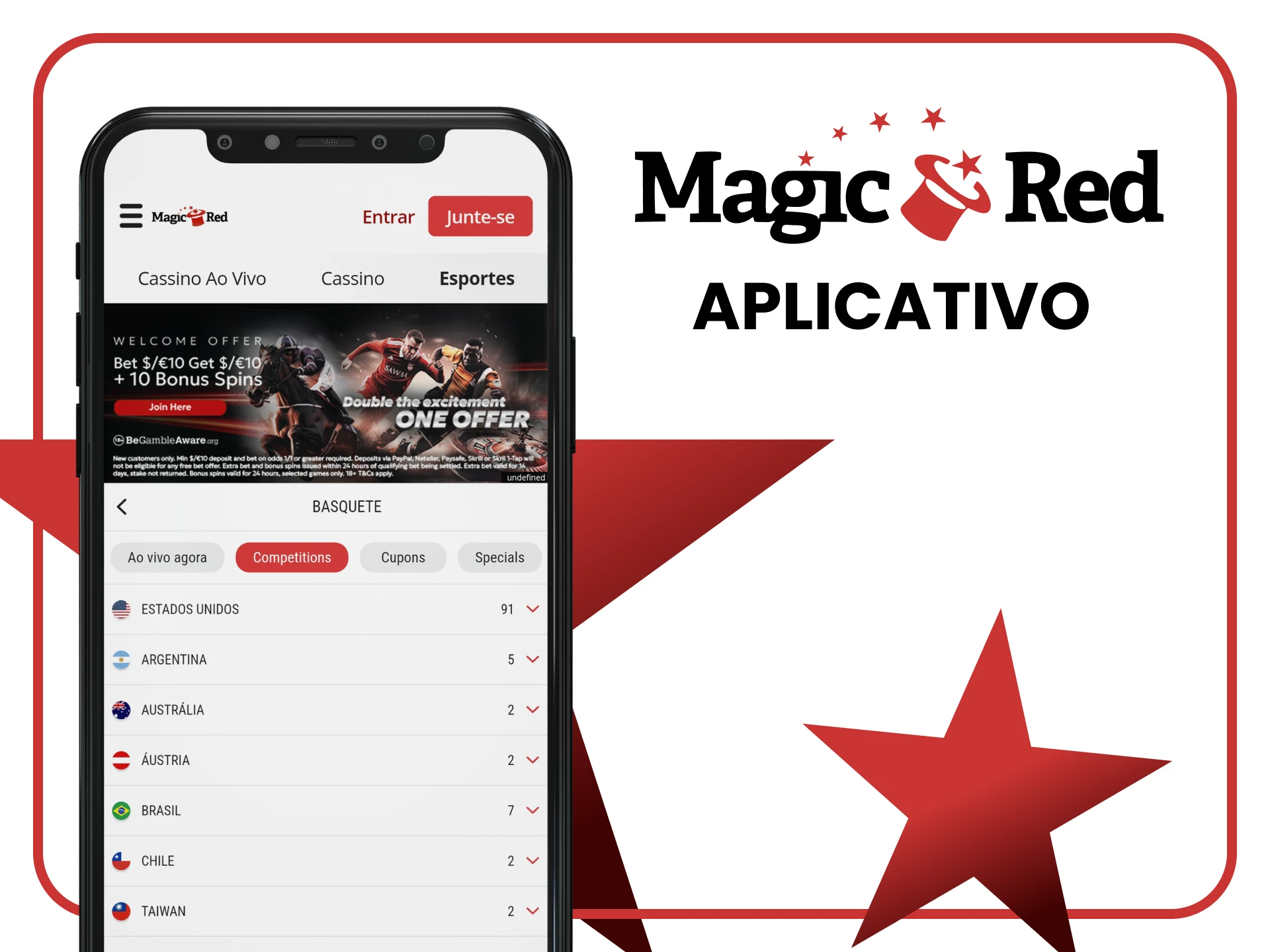 Faça apostas em Basquete usando o aplicativo Magic Red.